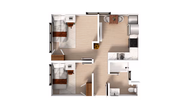 Single in 2 Bed x 1 Bath Private-Standard floor plan